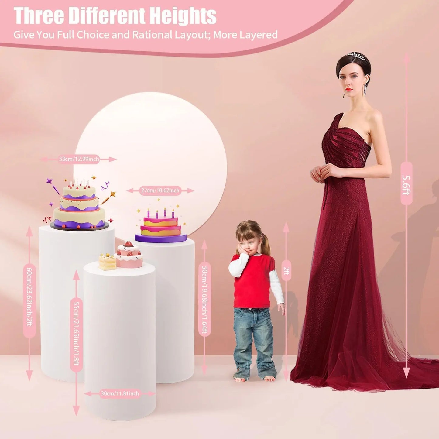 Bymaocar Three Piece Cylinder Pedestal Display Stand For Wedding Party
