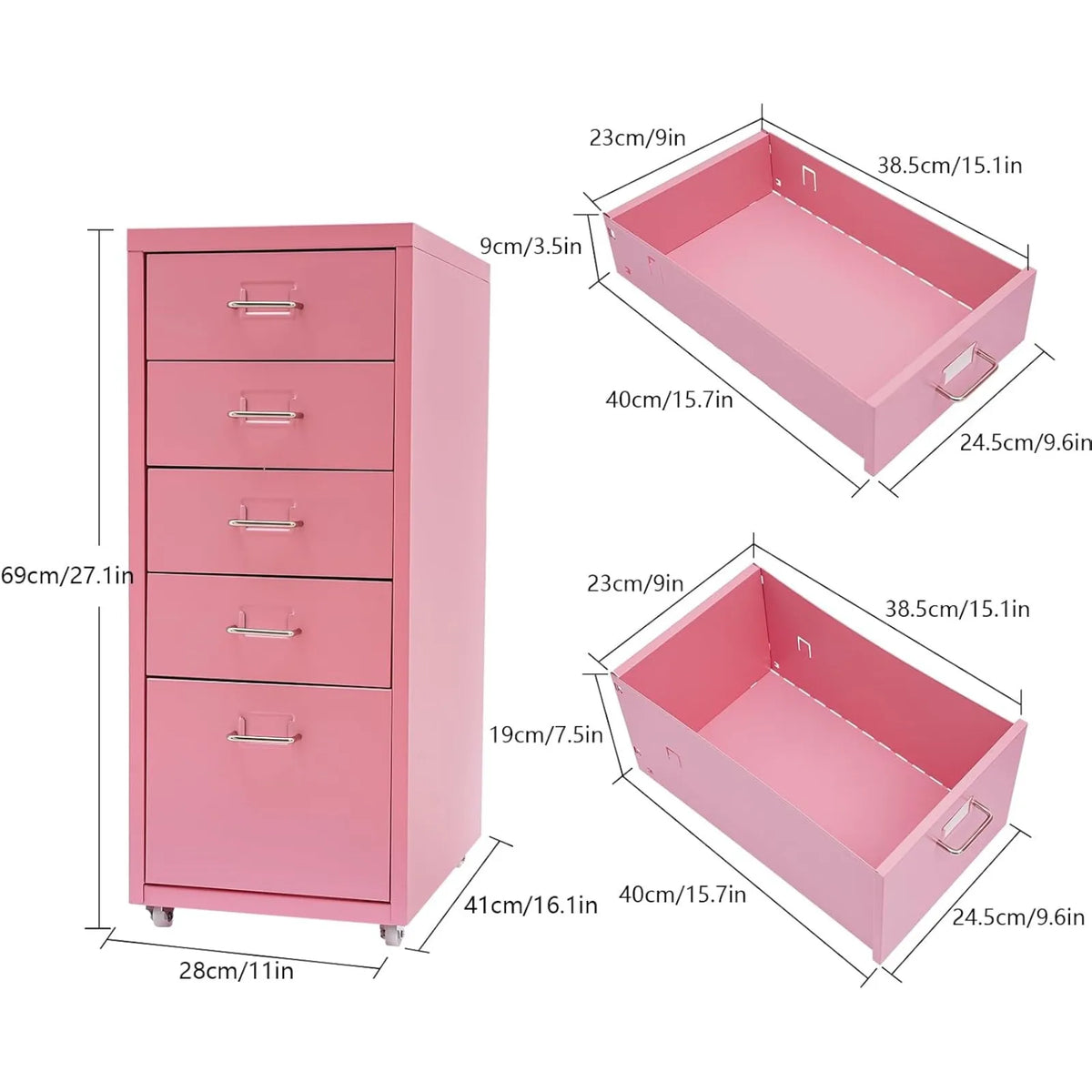 Metal File Storage Cabinet With Five Drawers And Rolling Casters