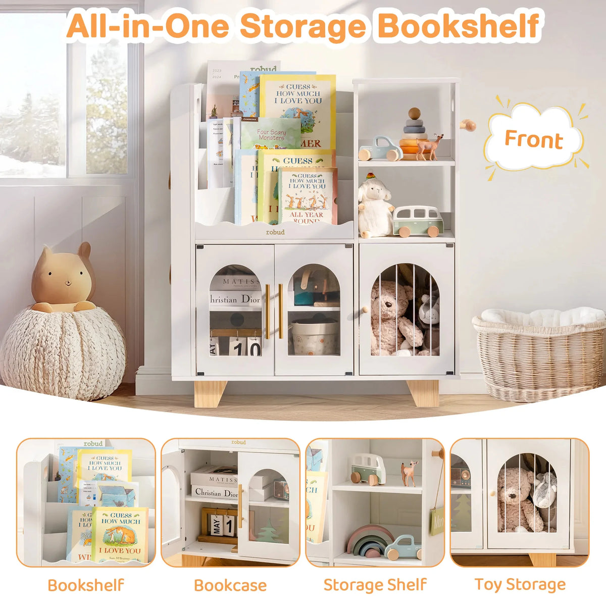 Robud Kids Wooden Bookshelf With Storage And Toy Organizer