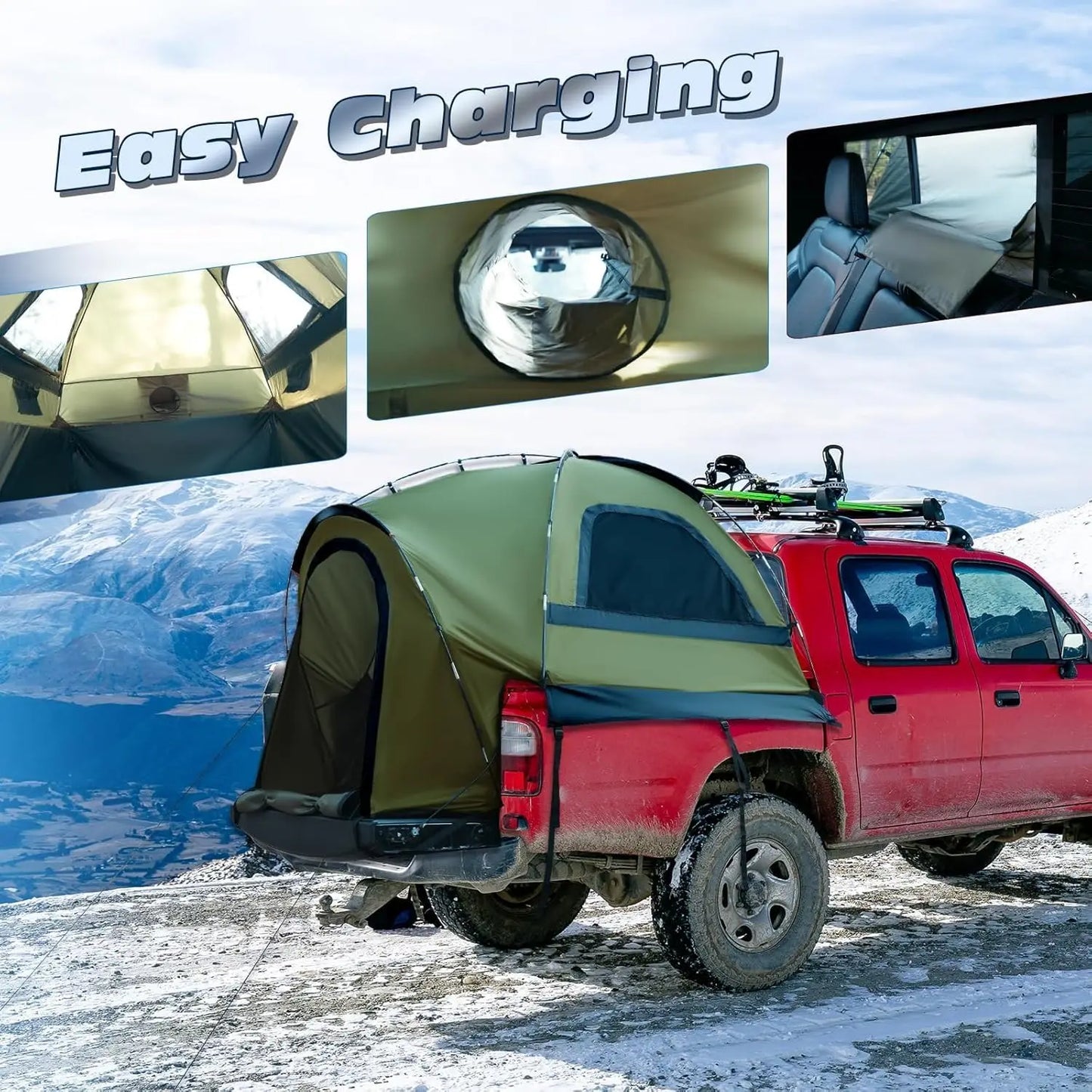 Waterproof PU3000mm Camping Tent for Pickup Truck Bed, 2-3 Person Sleeping Capacity, Portable Car Camping Shelter