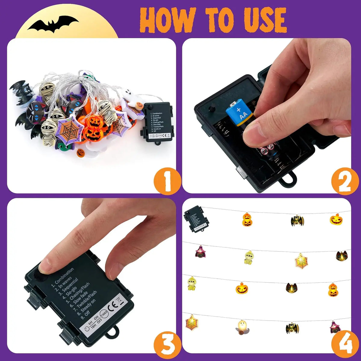 Joyfy Halloween String Lights With LED Ghost Pumpkin Design Timer