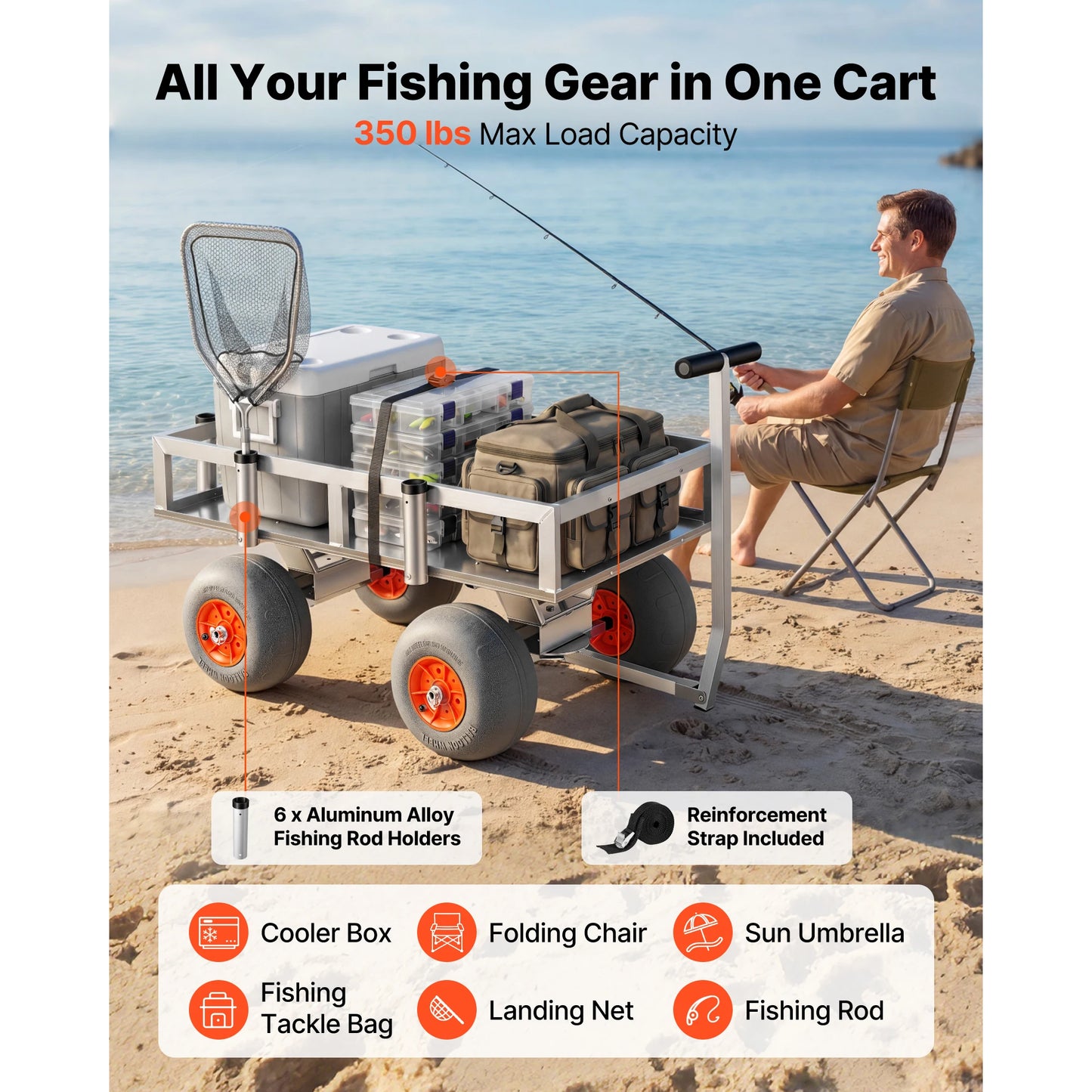 SucceBuy Foldable Aluminum Fishing Cart For All Terrain Use