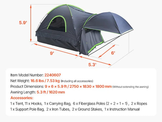 SucceBuy Waterproof Pickup Truck Tent With Expandable Awning For Camping