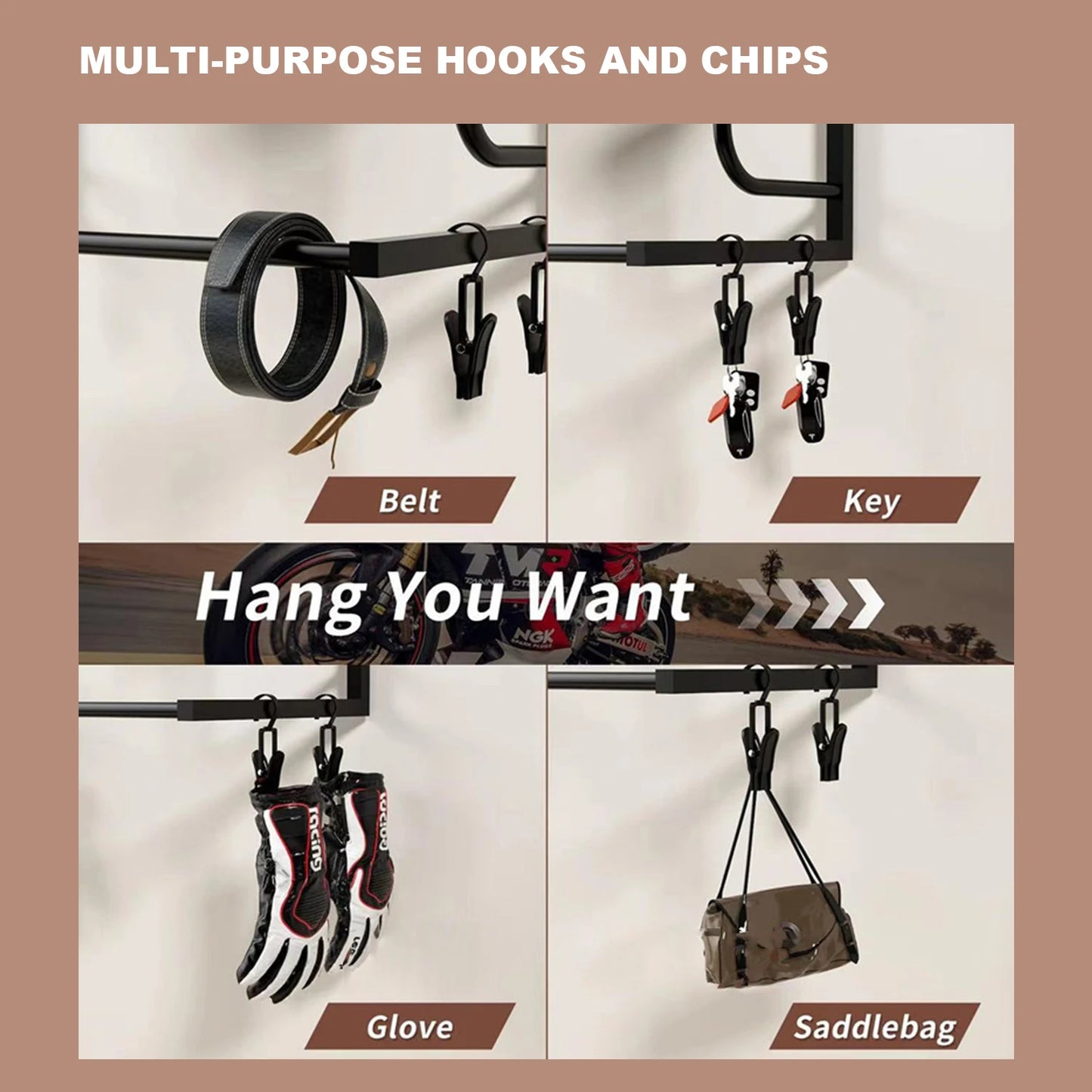 HiMISS Wall Mounted Motorcycle Helmet Holder And Glove Rack