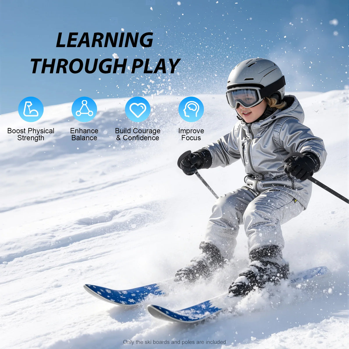 Durable Kids Snow Skiing Skis And Complete Pole Set