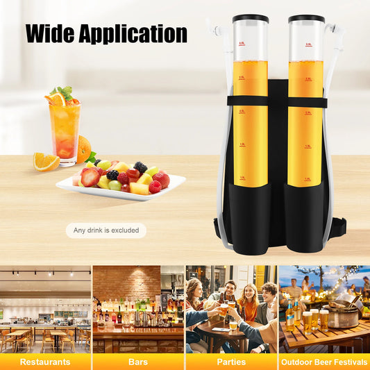 Dual Tank Drink Beverage Dispenser, 3+3 L Backpack Liquor Pump Portable Dual Barrel Beer Dispenser for Outdoor Party Tool