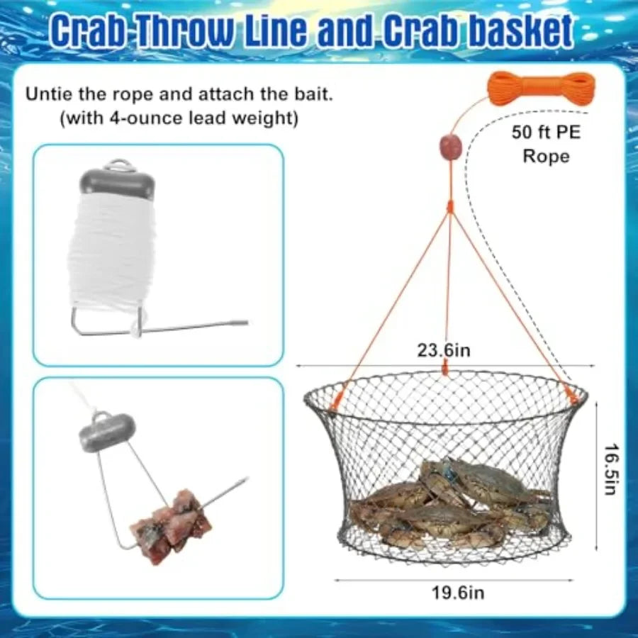 Professional Crabbing Trap Kit With Nylon Cast Net And Cage