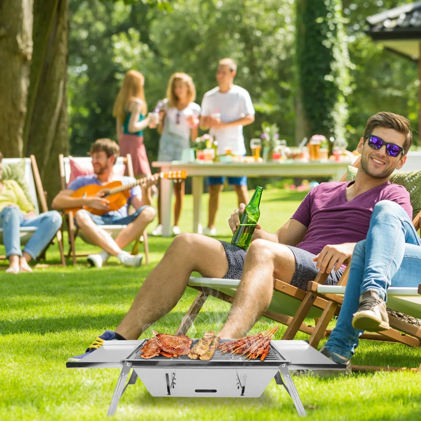 Foldable Charcoal BBQ Grill Stainless Steel Grill Net Easy Setup Portable Tabletop Barbecue Grill for Camping Picnic Outdoor Party Backyard