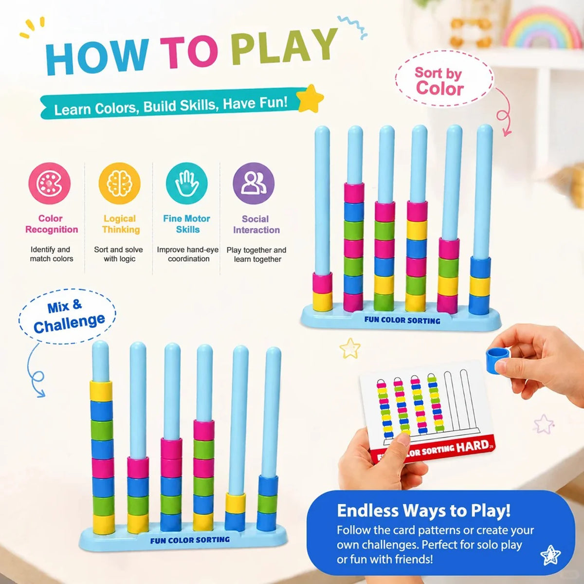Color Stack Challenge Game Creative Matching Card Puzzle Toy