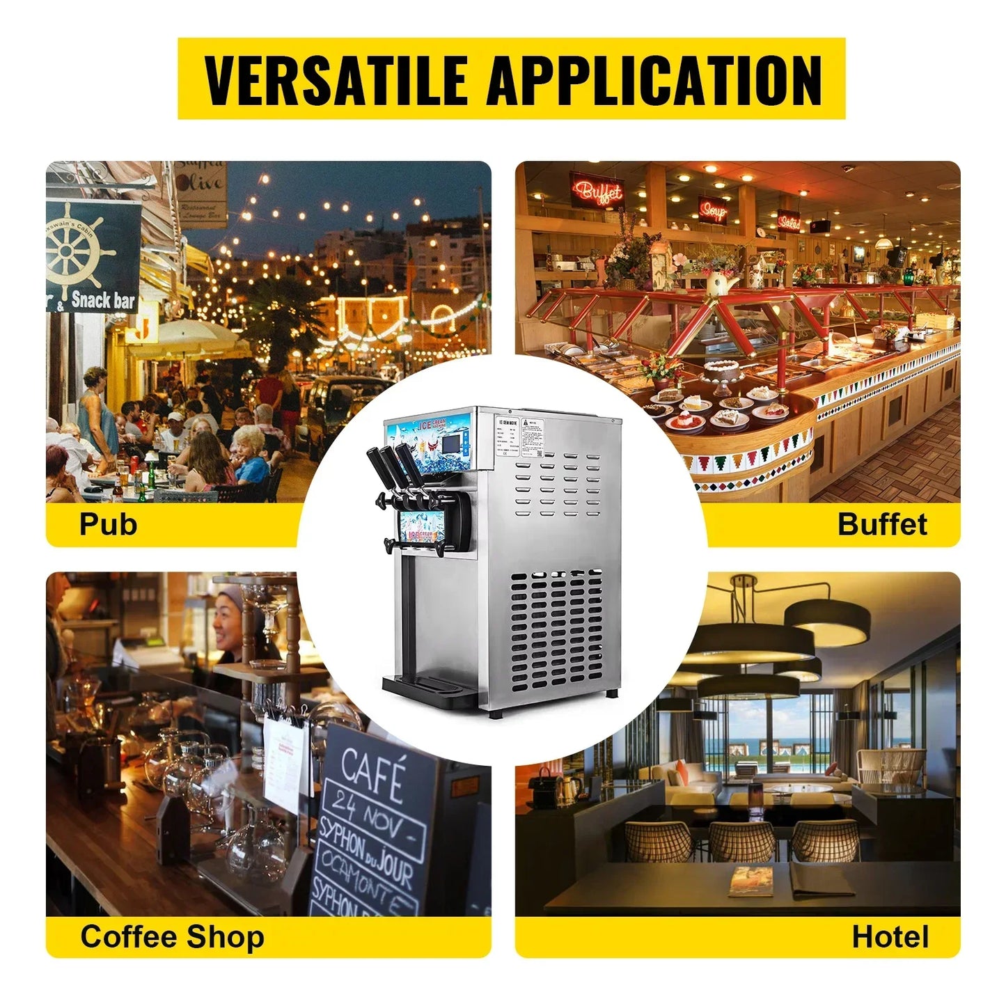 SIHAO Commercial Ice Cream Machine 3-flavor Yogurt Maker One-click Clean 18L/H LCD Display New Soft Ice Cream machine for Home