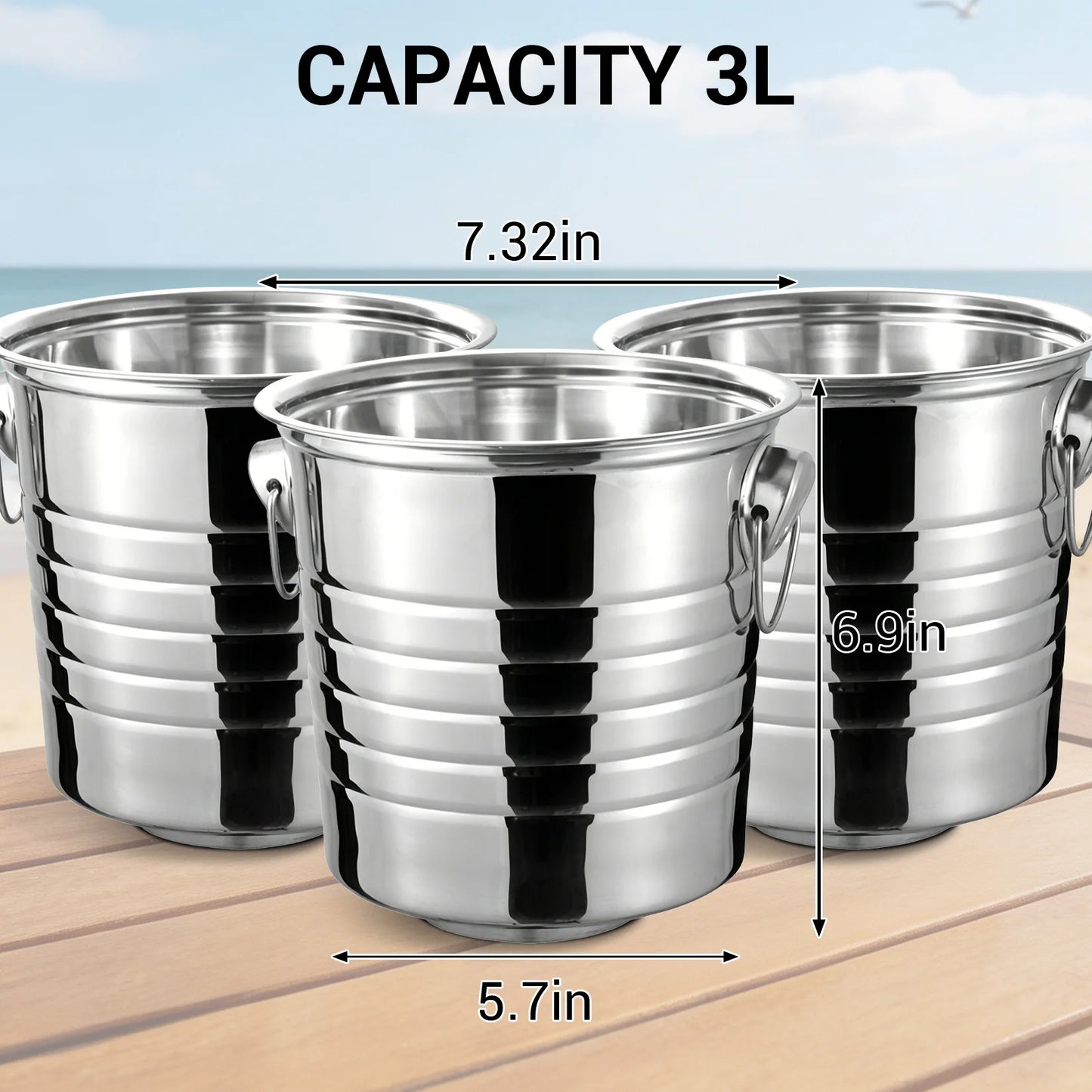 Stainless Steel Ice Bucket With Handles For Outdoor Events