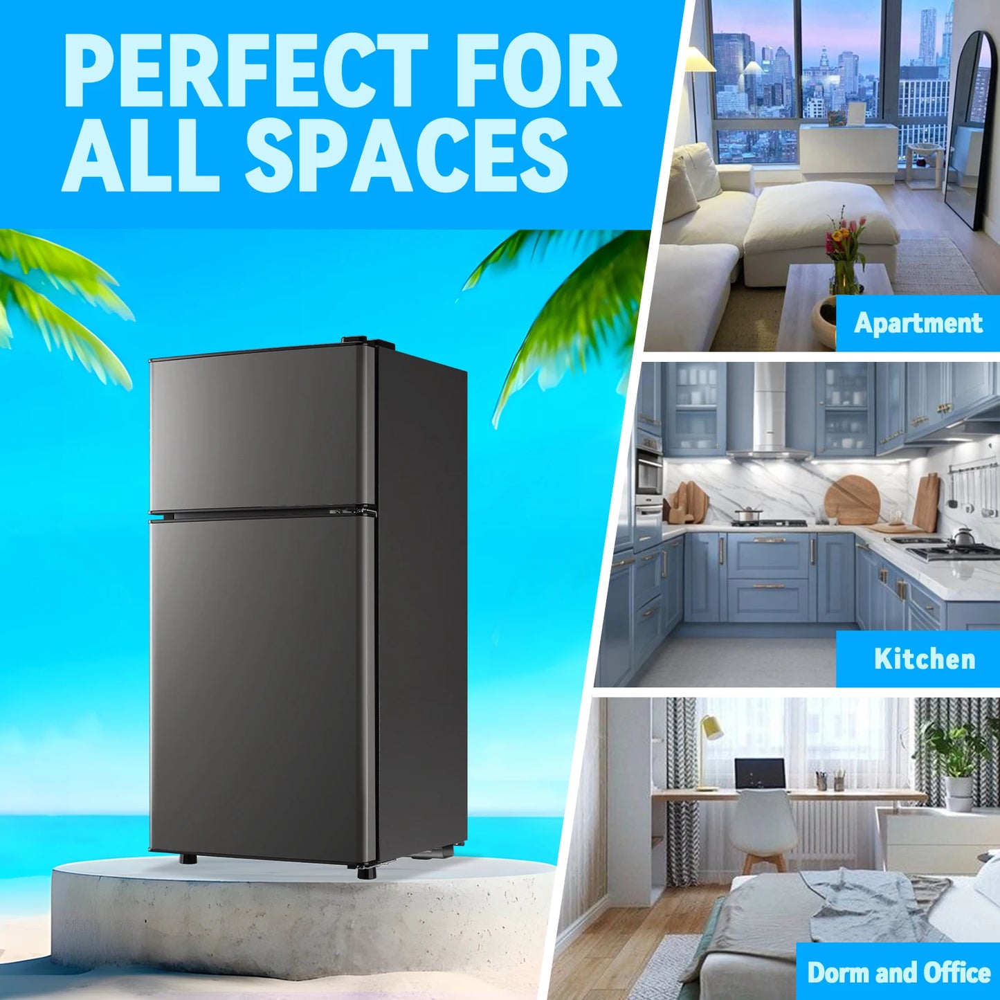 Wanai Compact Two Door Top Freezer Mini Refrigerator