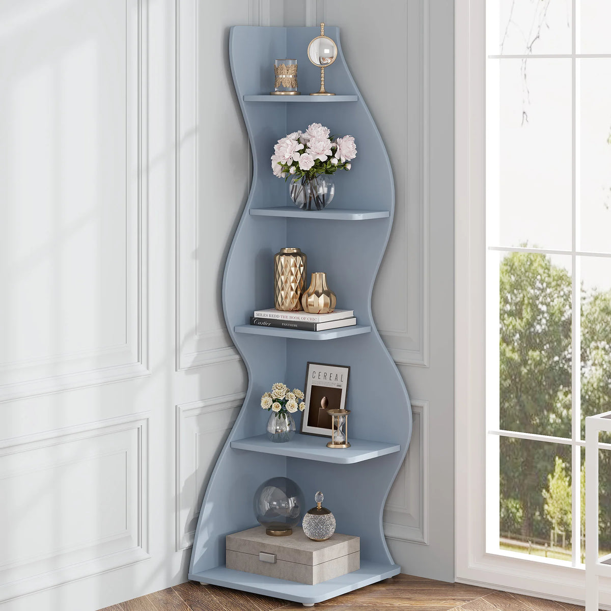 Tribesigns Modern Wooden Corner Bookshelf Wall Mounted Storage Rack