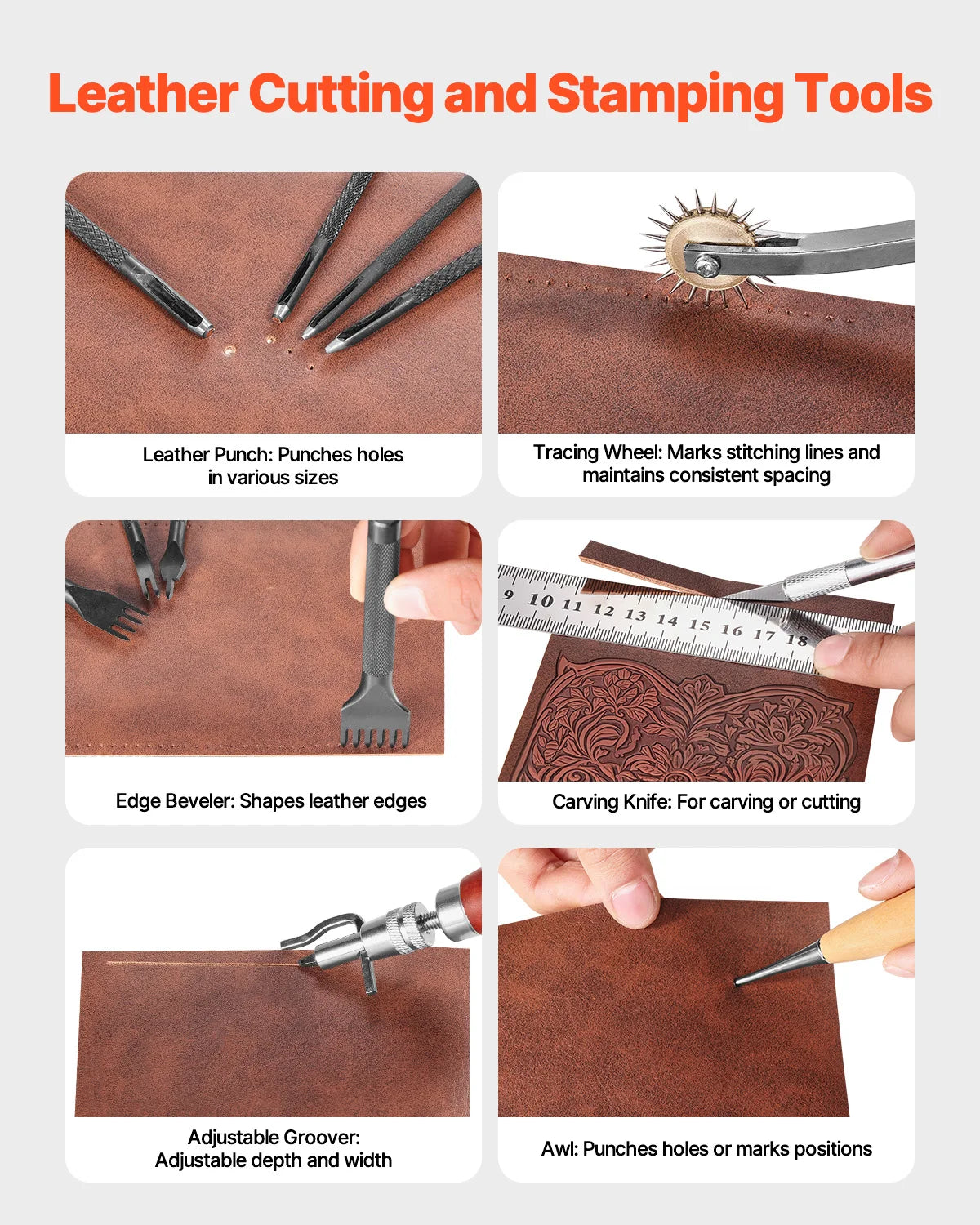 SucceBuy Leather Craft Tools Kit For Punching And Carving