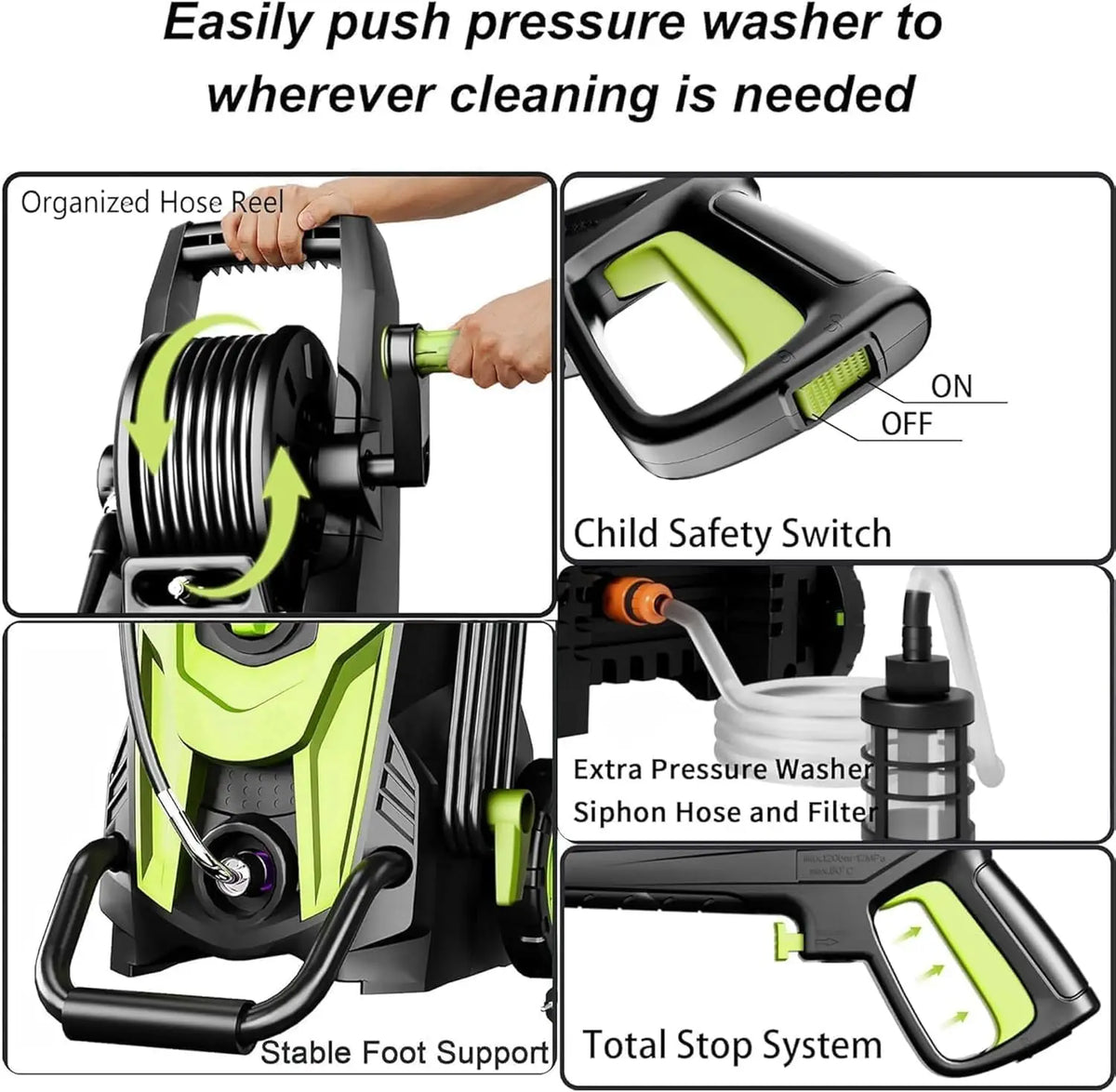 Pressure Power Washer 4800PSI with 4 Quick Connect Nozzles,Inlet Hose & Filter, Foam Cannon for Cars/Fences/Driveways/Patios/Home