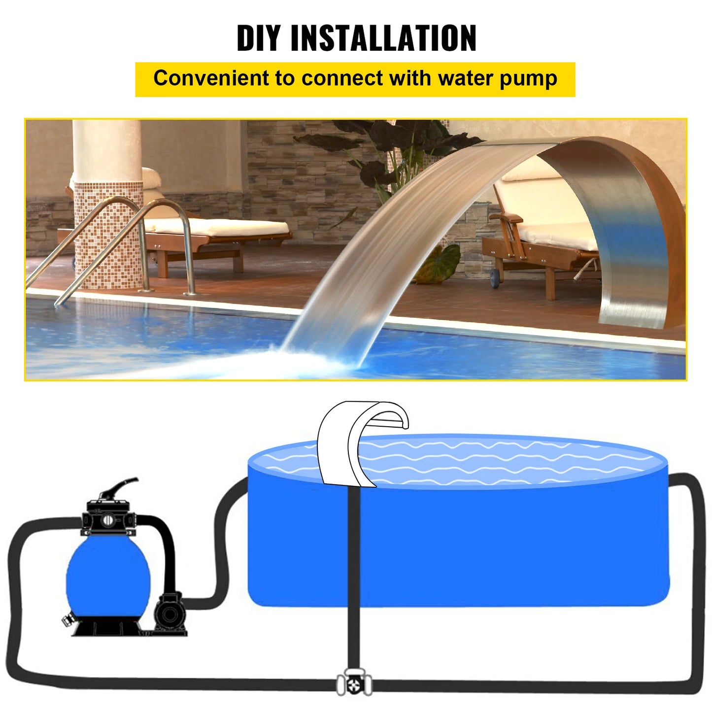SucceBuy Stainless Steel Pool Fountain Waterfall Faucet For Garden Ponds