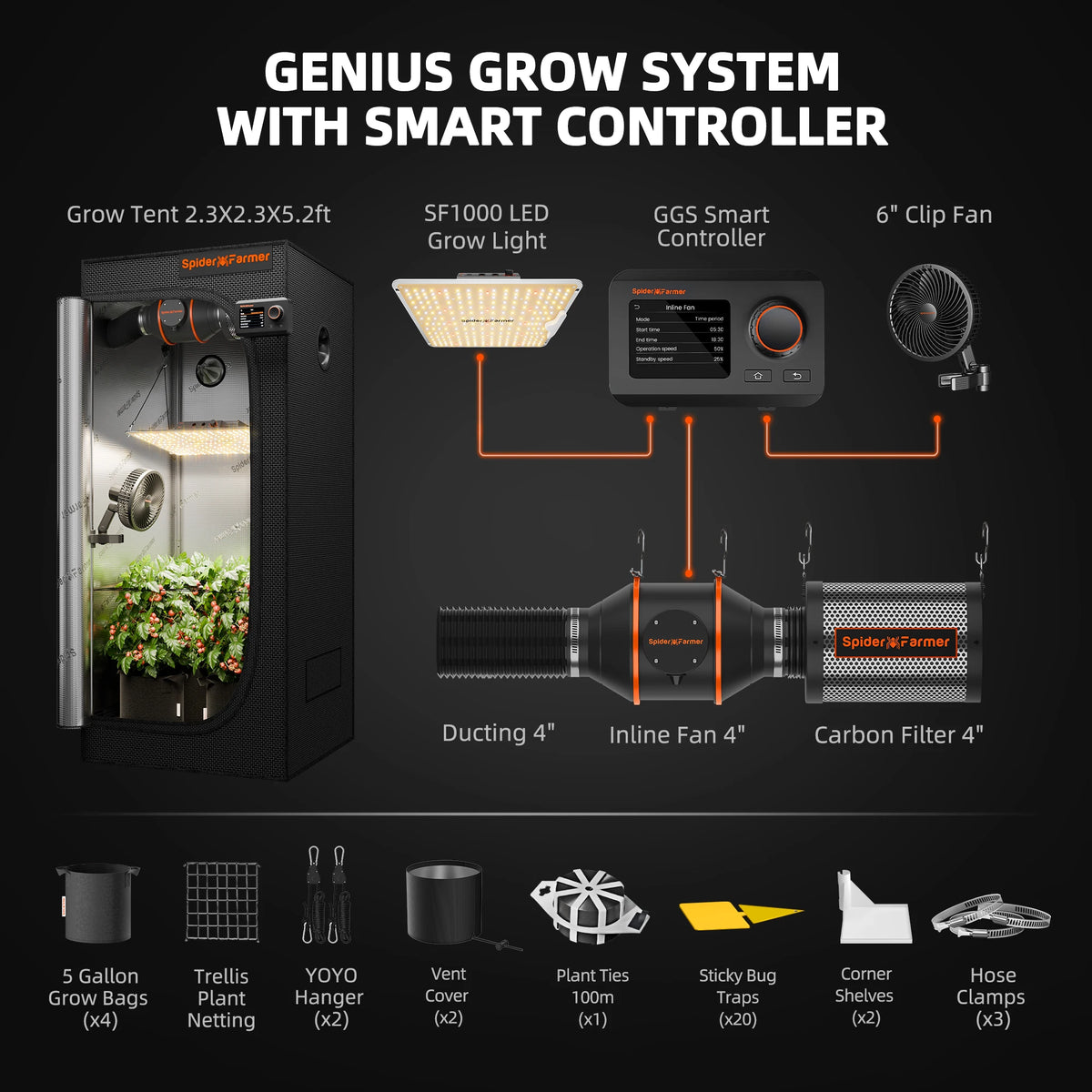 Spider Farmer Smart Grow Tent Kit Featuring Sf1000 Led Lamp
