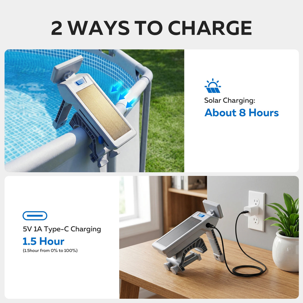 Joybach Solar LED Pool Light 1500mAh IP66 Waterproof Auto On Clamp Lamp for Above Ground Pool Garden Fence Patio Lighting
