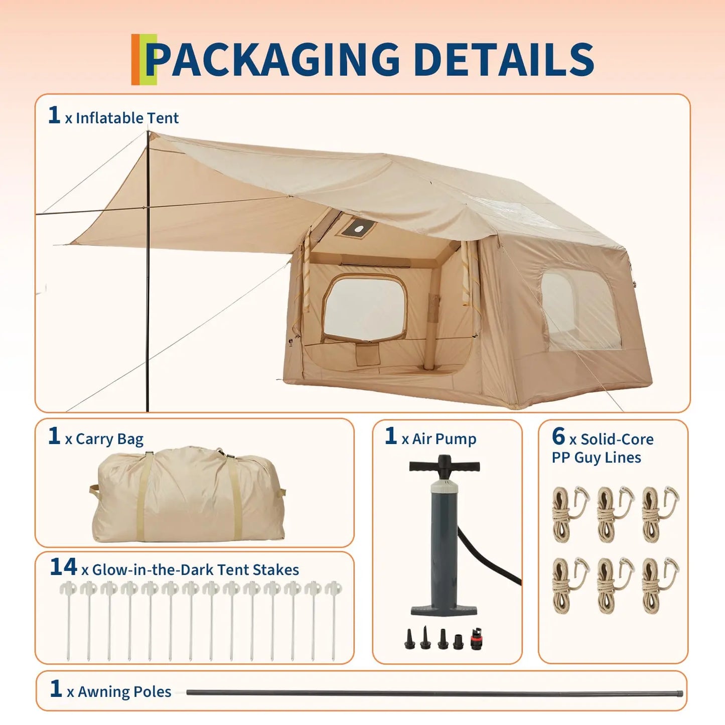 Inflatable Outdoor Camping Tent With Skylight And Canopy