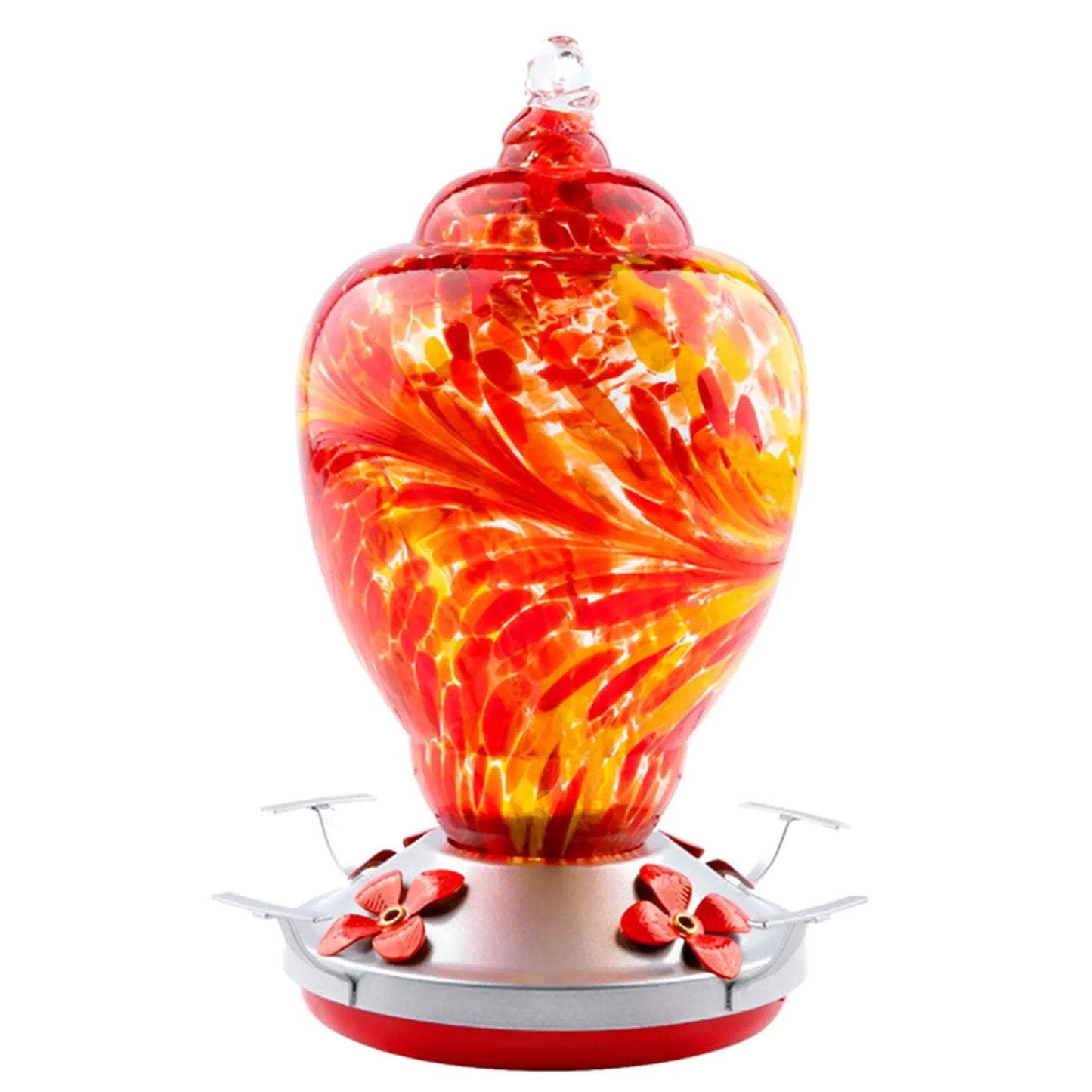 Hand Blown Glass Hummingbird Feeder With Ant Proof Tray