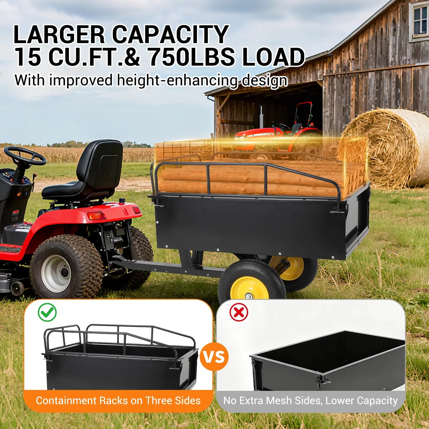 HiMiss Steel Dump Cart With Removable Sides For Outdoor