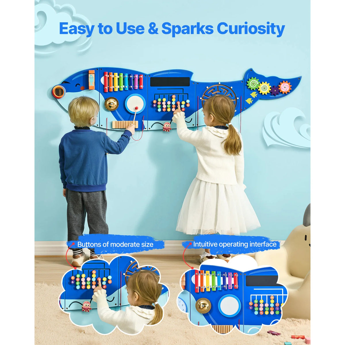 SucceBuy Kids Wall Busy Board Montessori Sensory Learning Activities