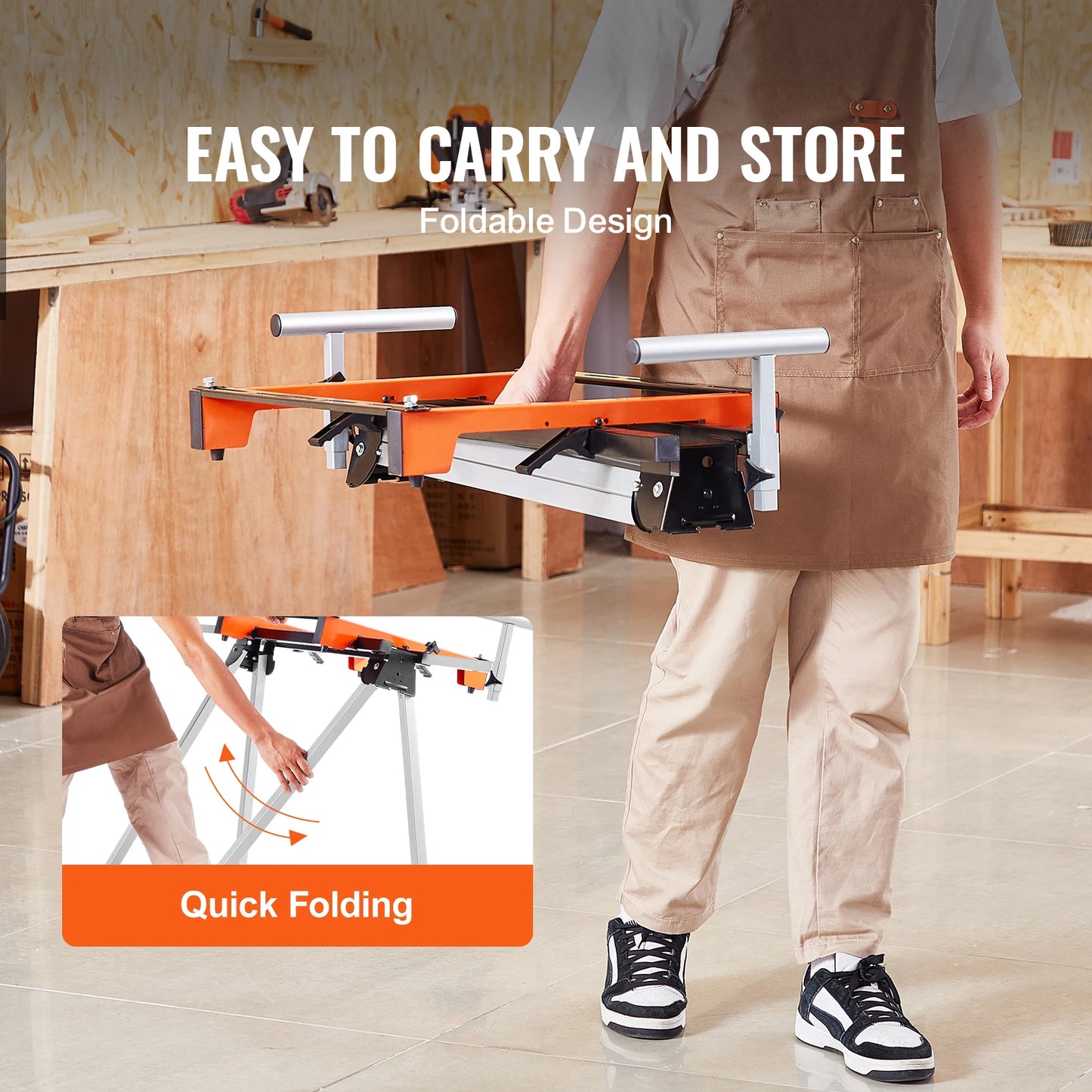 SucceBuy Steel Collapsible Miter Saw Stand With Adjustable Brackets