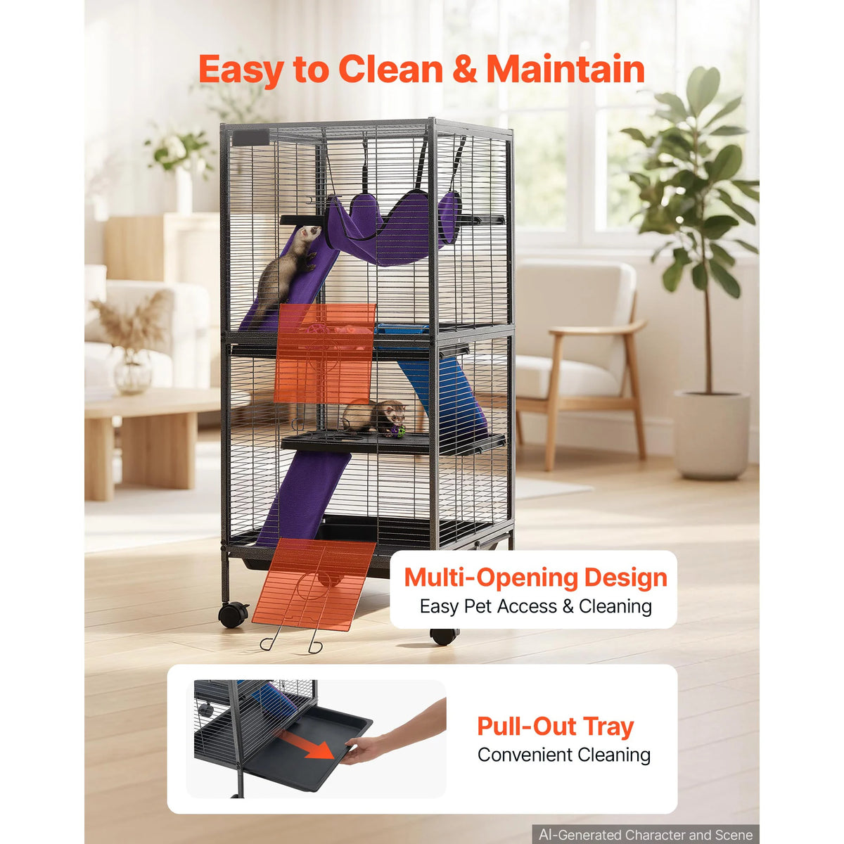 SucceBuy Rolling Small Animal Cage With Hammock And Ramp