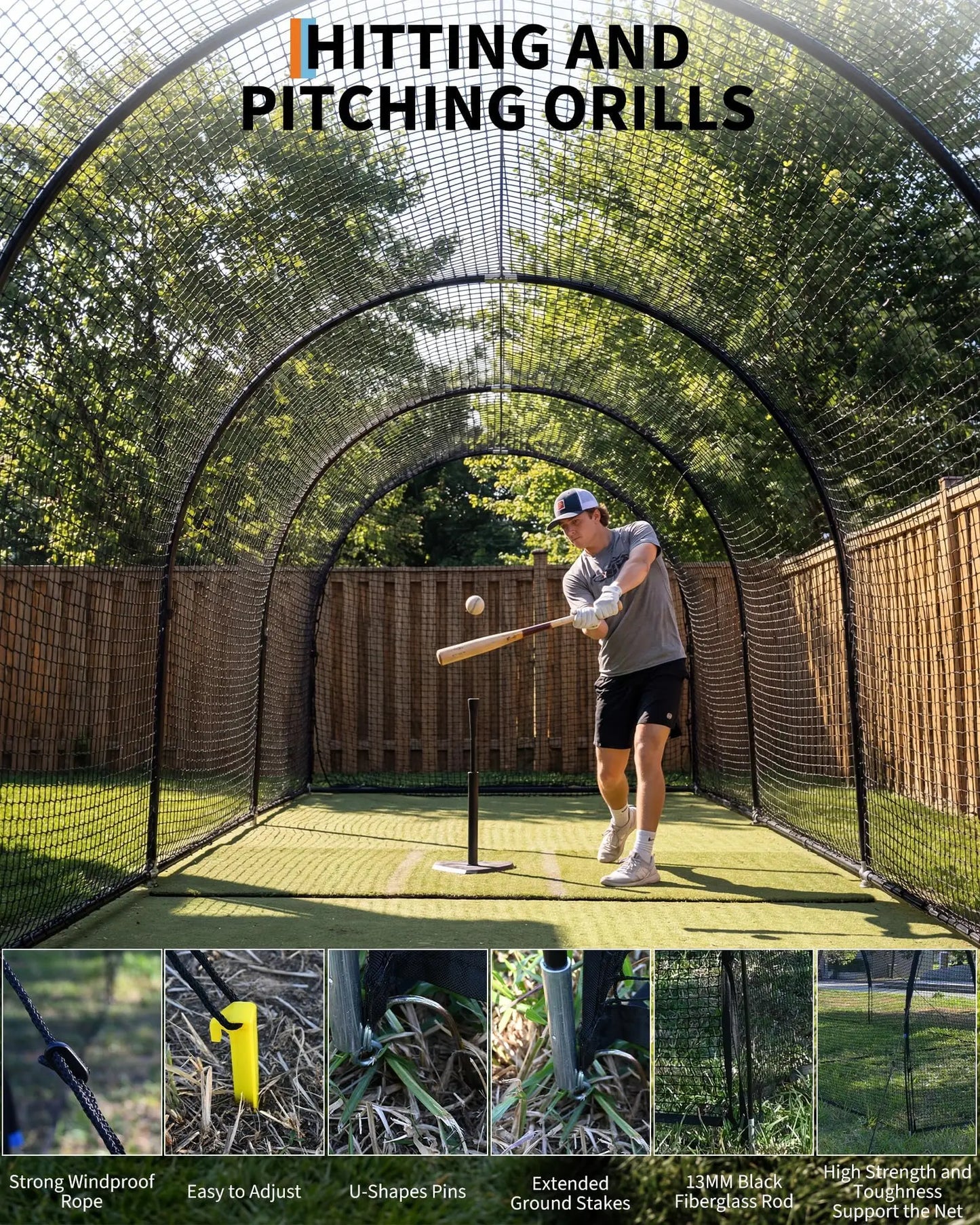 33Ft/22Ft Baseball Batting Cage, Baseball Training Equipment Netting Cages, with Frame & Net – Practice Hitting, Pitching & Golf in Backyard or Field