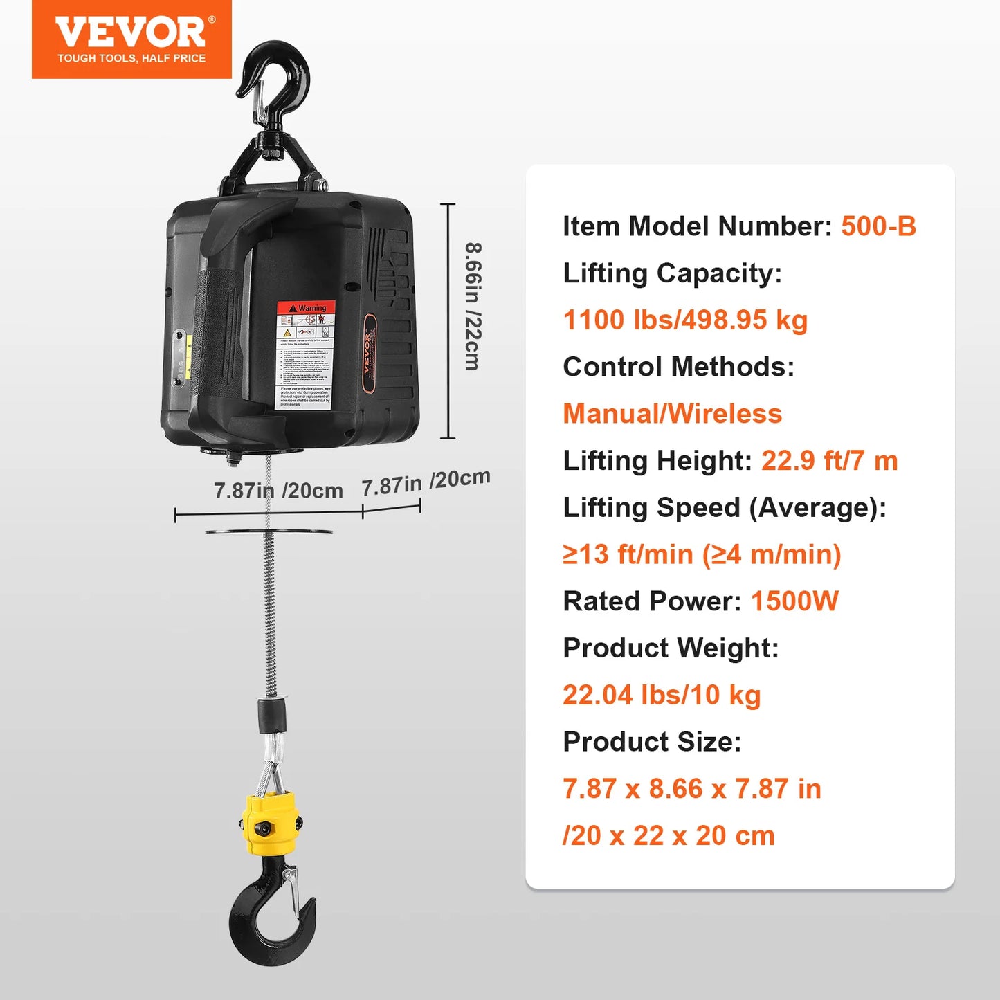 SucceBuy Electric Hoist Winch 1100lbs Portable With Wireless Remote