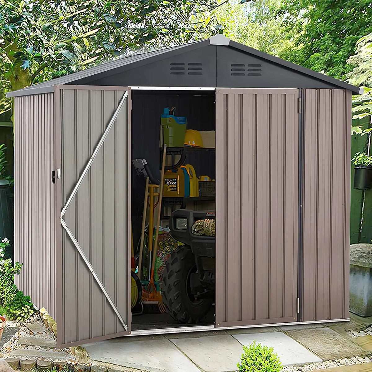 Outdoor Plastic Storage Shed With Lockable Door For Yard Patio