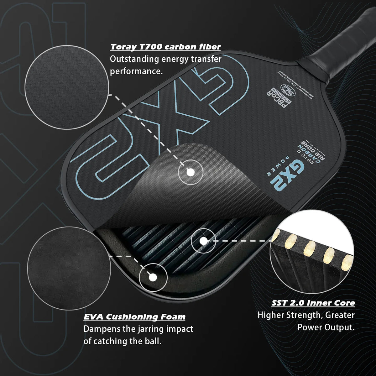 WNONSO GX2 Pickleball Racket 3K Carbon Fiber Textured Surface 16mm Thermoformed Pickleball Paddle Maximum Spin & Ball Control