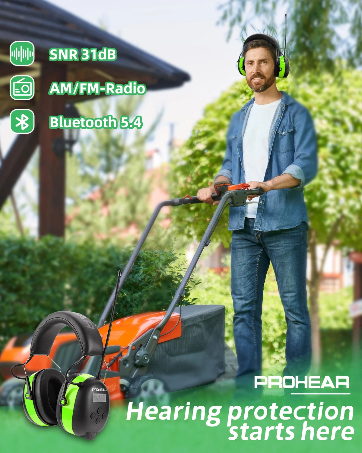 PROHEAR Bluetooth Rechargeable Noise Reduction Hearing Protection Earmuffs