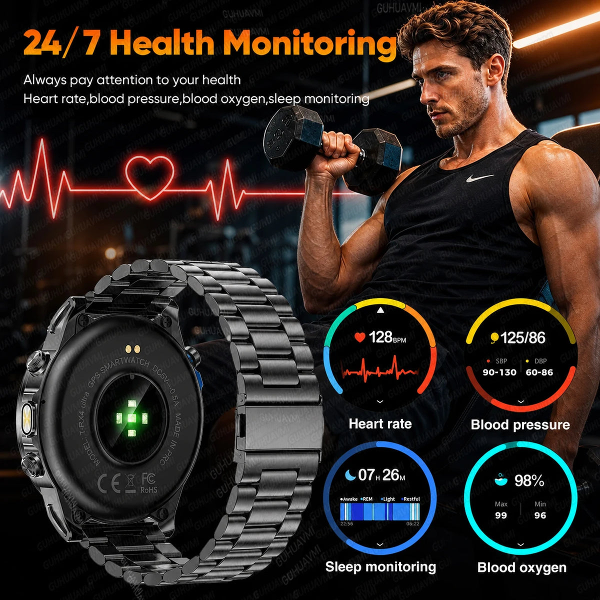 T-RX4 Rugged Outdoor GPS Smartwatch with Compass Altimeter and Barometer