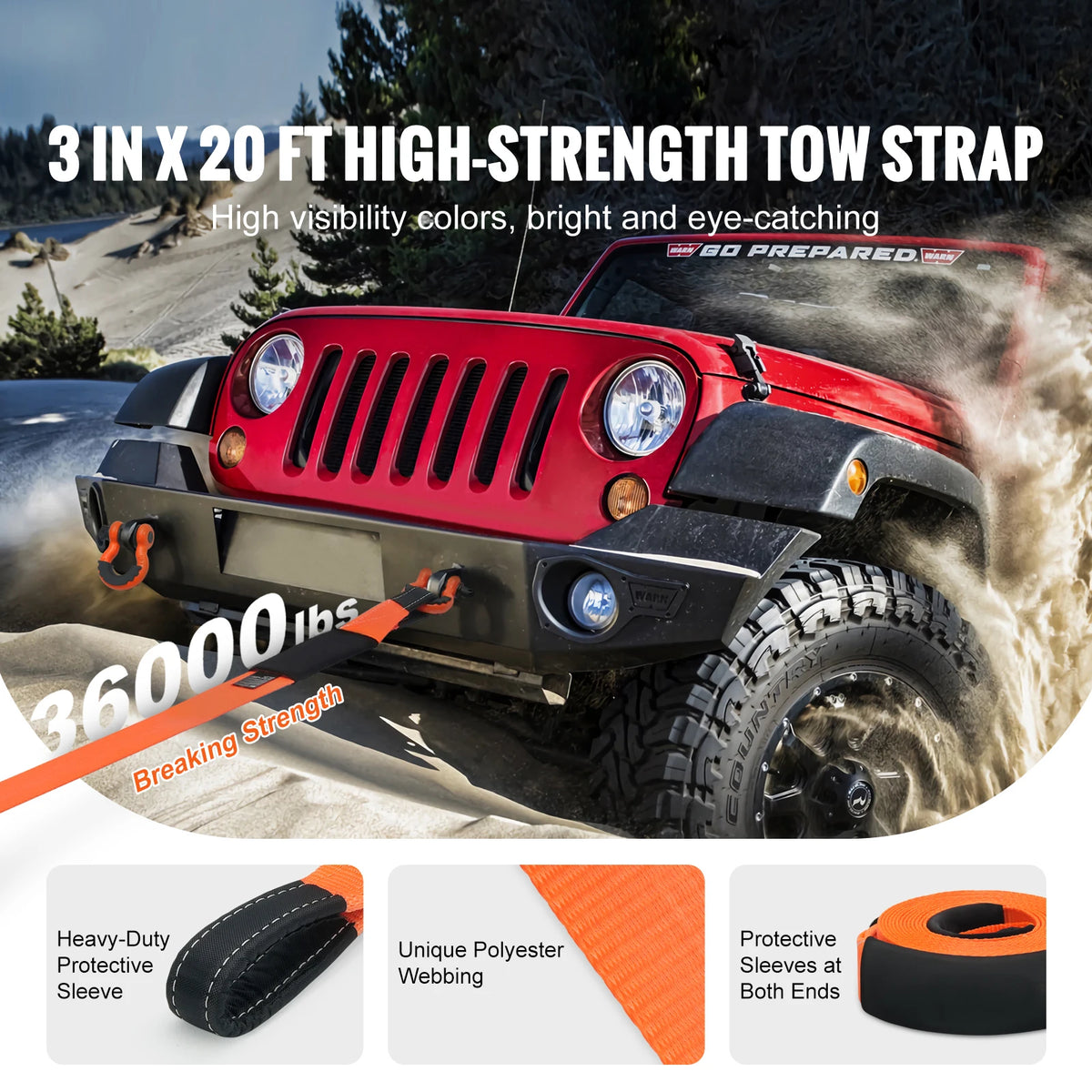 SucceBuy Polyester Tow Strap Recovery Kit High-Strength Car Racing Tow Ropes Auto Trailer Winch Towing Strap for Truck Jeep SUV