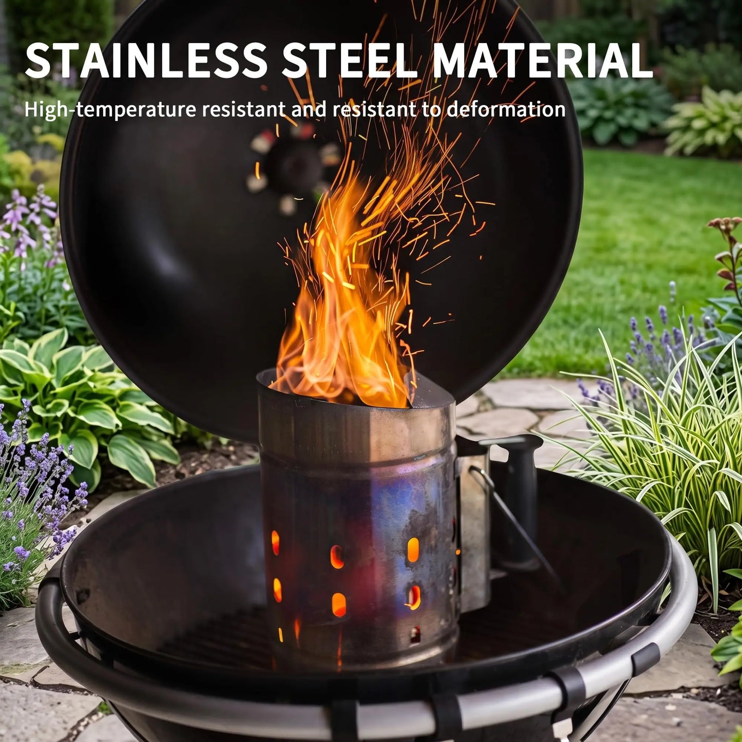Stainless Steel Charcoal Chimney For Grill Quick Light Charcoal Chimney Starter With Heat Resistant Handle Safe BBQ Grill Charcoal Lighter Silver 32 X 19 X 32.5 CM
