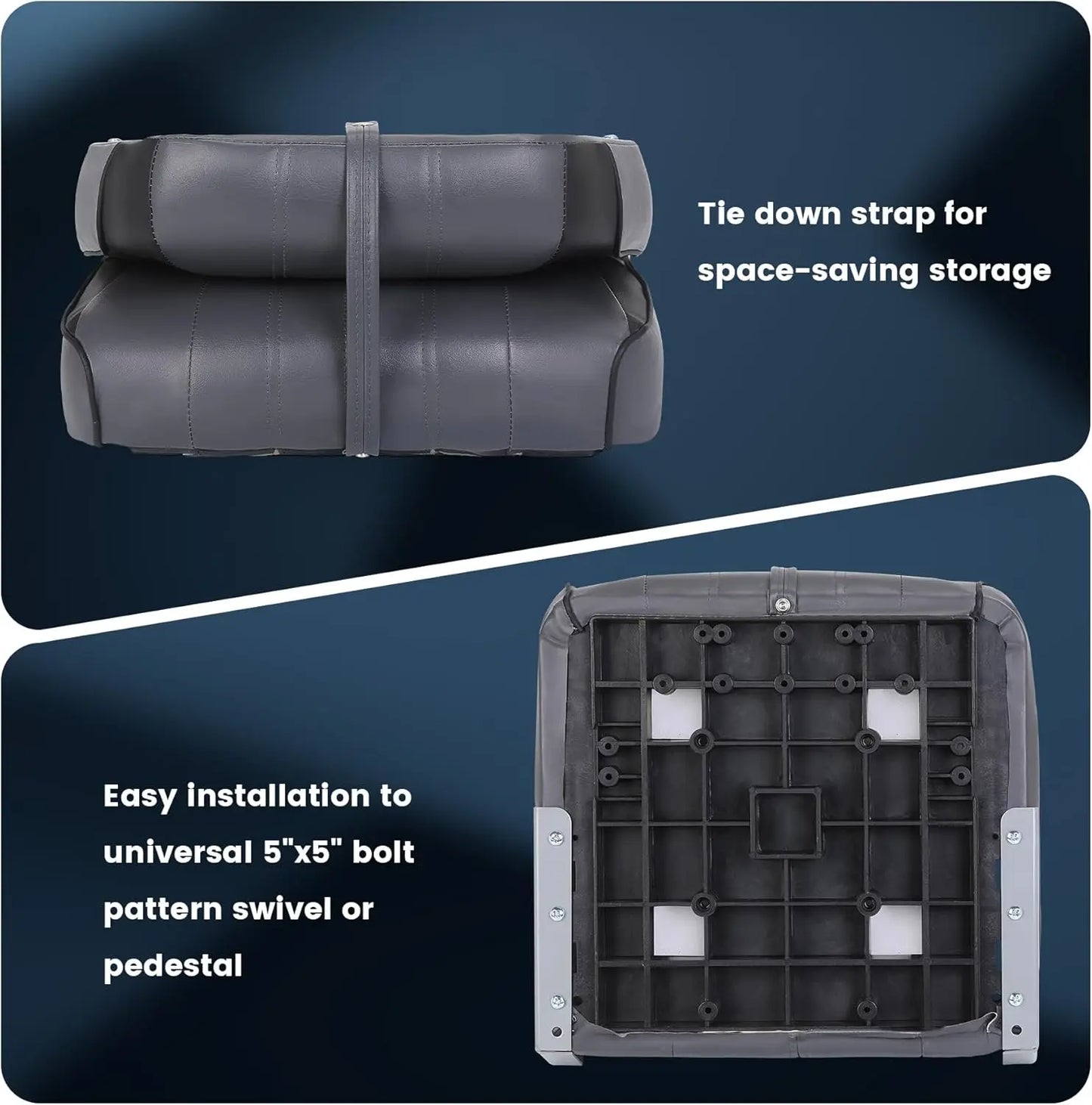 2 Pack Boat Seat, Fishing Seat, High Back, Folding, High Density Foam Cushion, With Straps, With Fixing Screws, For Sailboat, For Fishing Boat, For Yacht