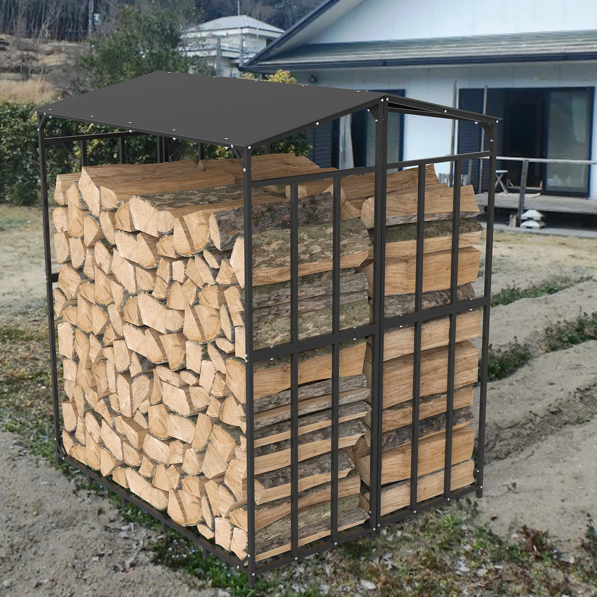 Heavy Duty Outdoor Firewood Rack With Waterproof Cover For Garden