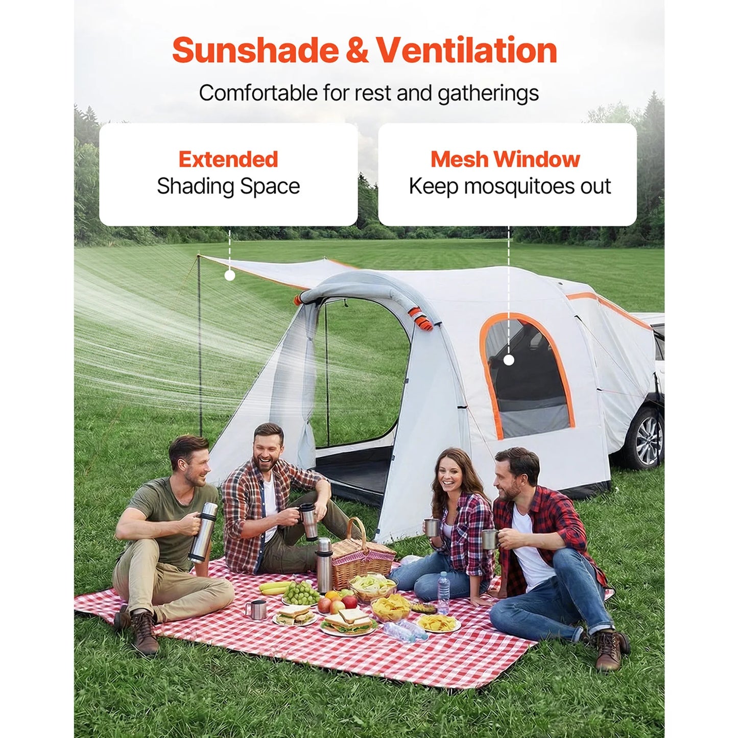 SucceBuy Inflatable SUV Tent with Awning 8x6.7ft 3-Season SUV Tailgate Tent w/Ventilated Doors & Mesh Window for Outdoor Camping