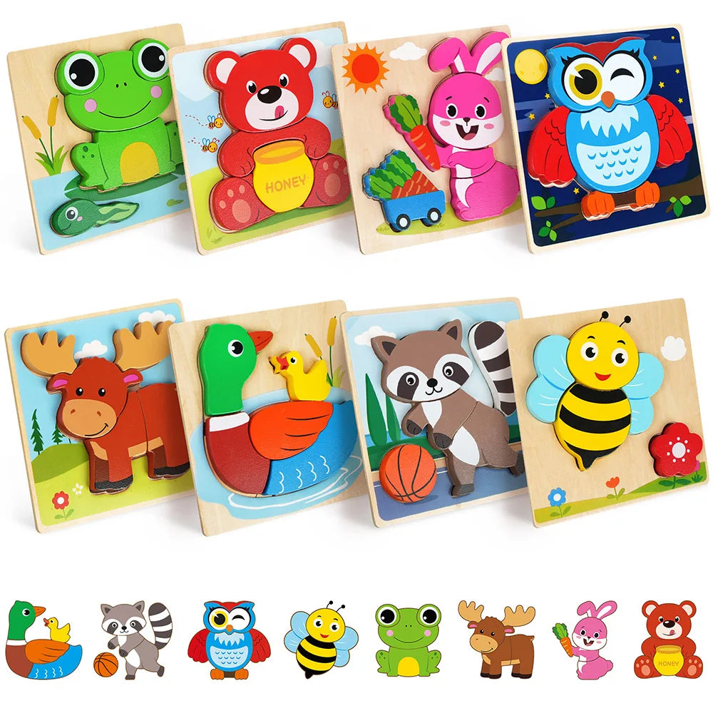 Educational Animal Wooden Puzzles Learning Toys For Toddlers