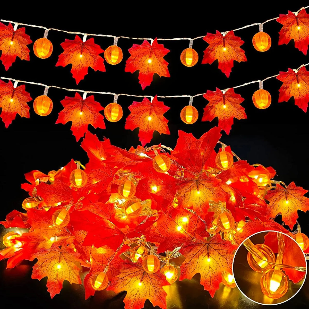 Fall Pumpkin String Light Garland Autumn Halloween Decor