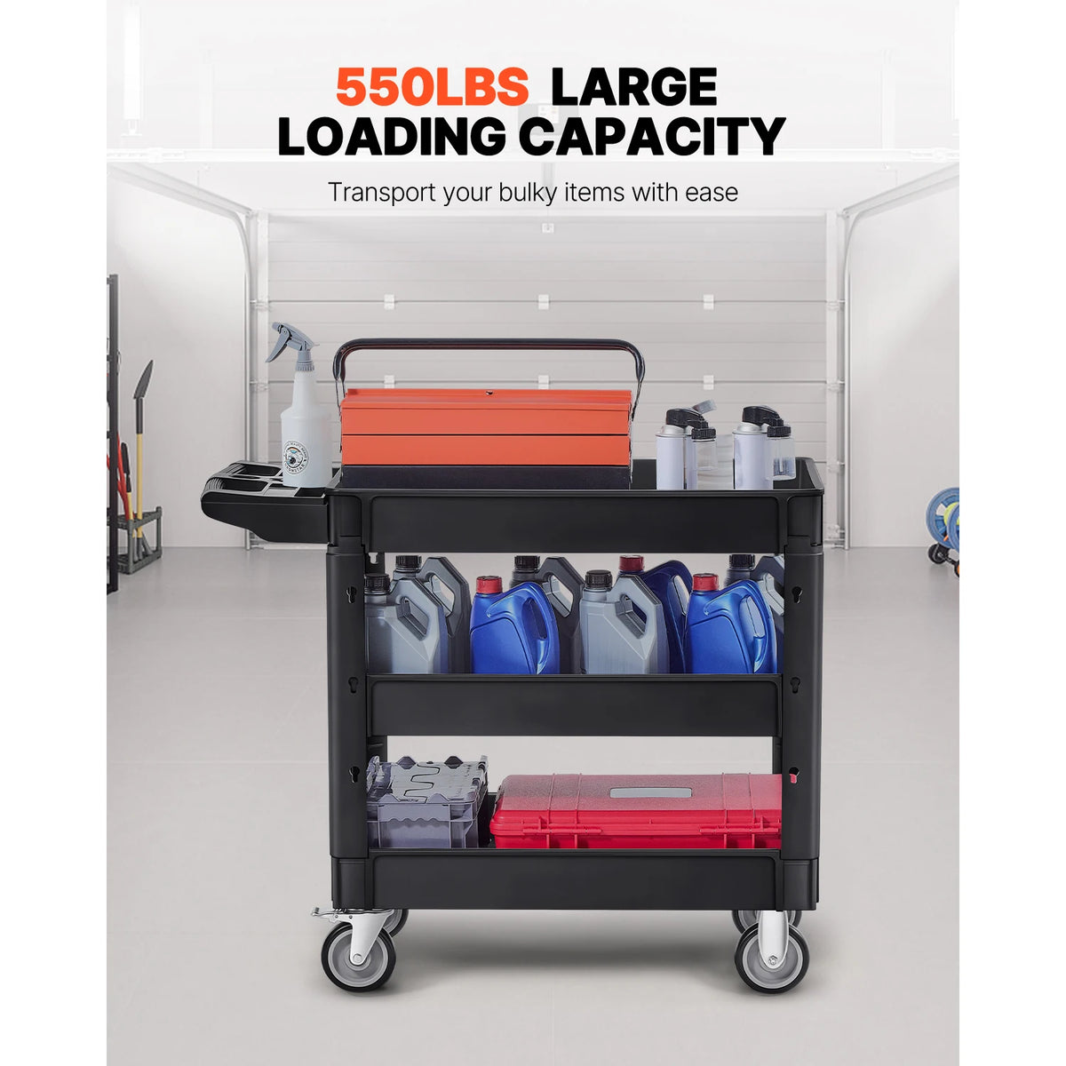 SucceBuy Three Tier Utility Cart With Swivel Wheels And Handles