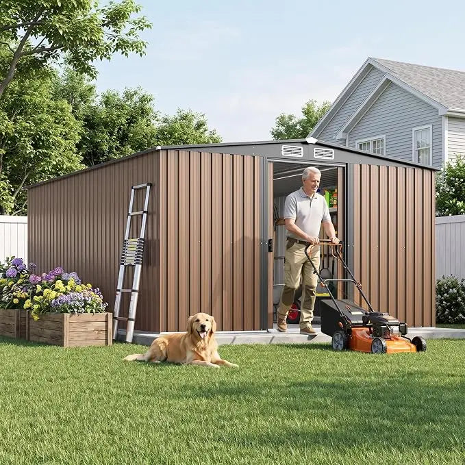Metal Outdoor Storage Shed With Lockable Sliding Door And Vents