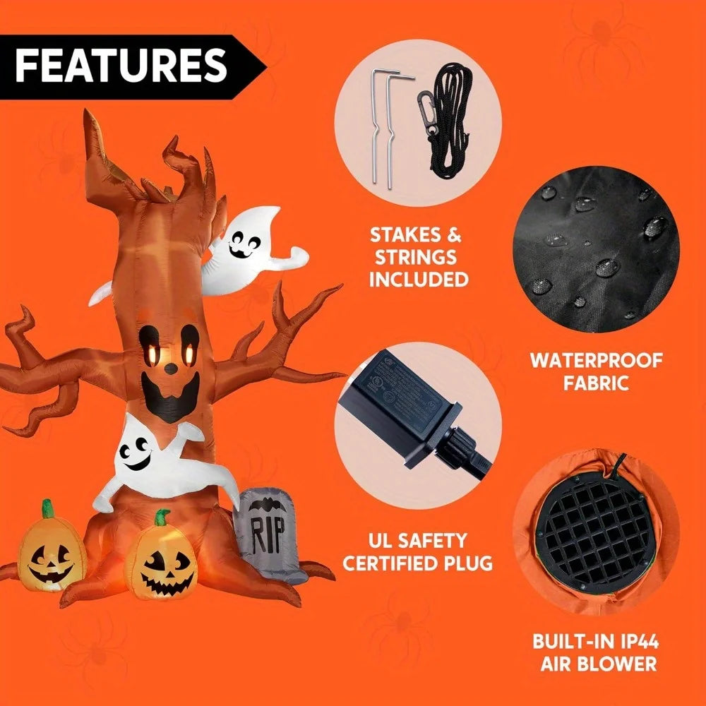 Inflatable Scary Tree With Led Lights For Halloween Yard Decoration