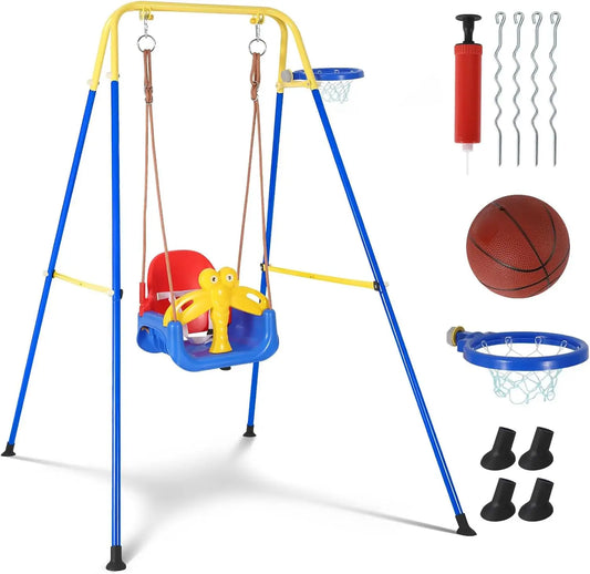 Twister Ck 4In1 Foldable Toddler Swing Set With Basketball Hoop