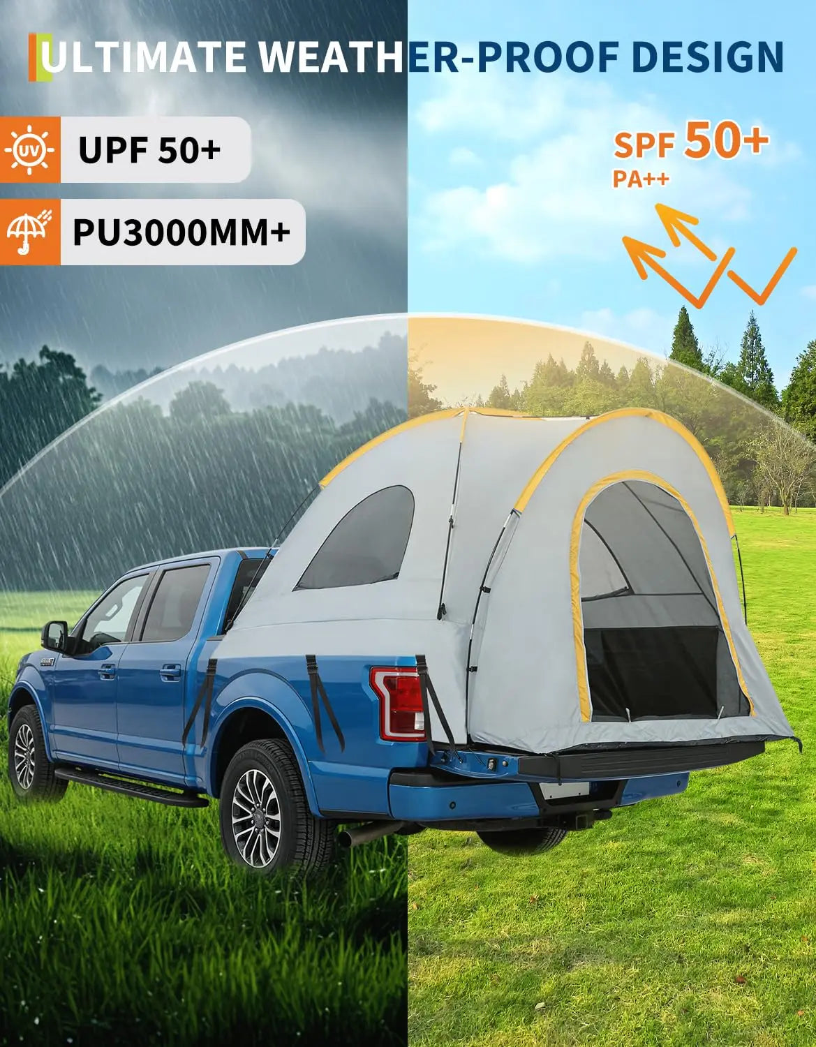 Waterproof Double Layer Pickup Truck Bed Tent with Awning or not – 210D Oxford, UPF 50+ Sun Protection, Fits 5-6.5ft Small & Mid-Size Truck Beds, Easy Setup, Portable Outdoor Camping Shelter for Road Trips, Tailgating, Over
