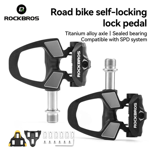 ROCKBROS Road Bike Lock Pedal Carbon Fiber Lightweight Faster Self-Locking Pedal Aluminum Alloy SPD Lock Pedal with Lock Cleats