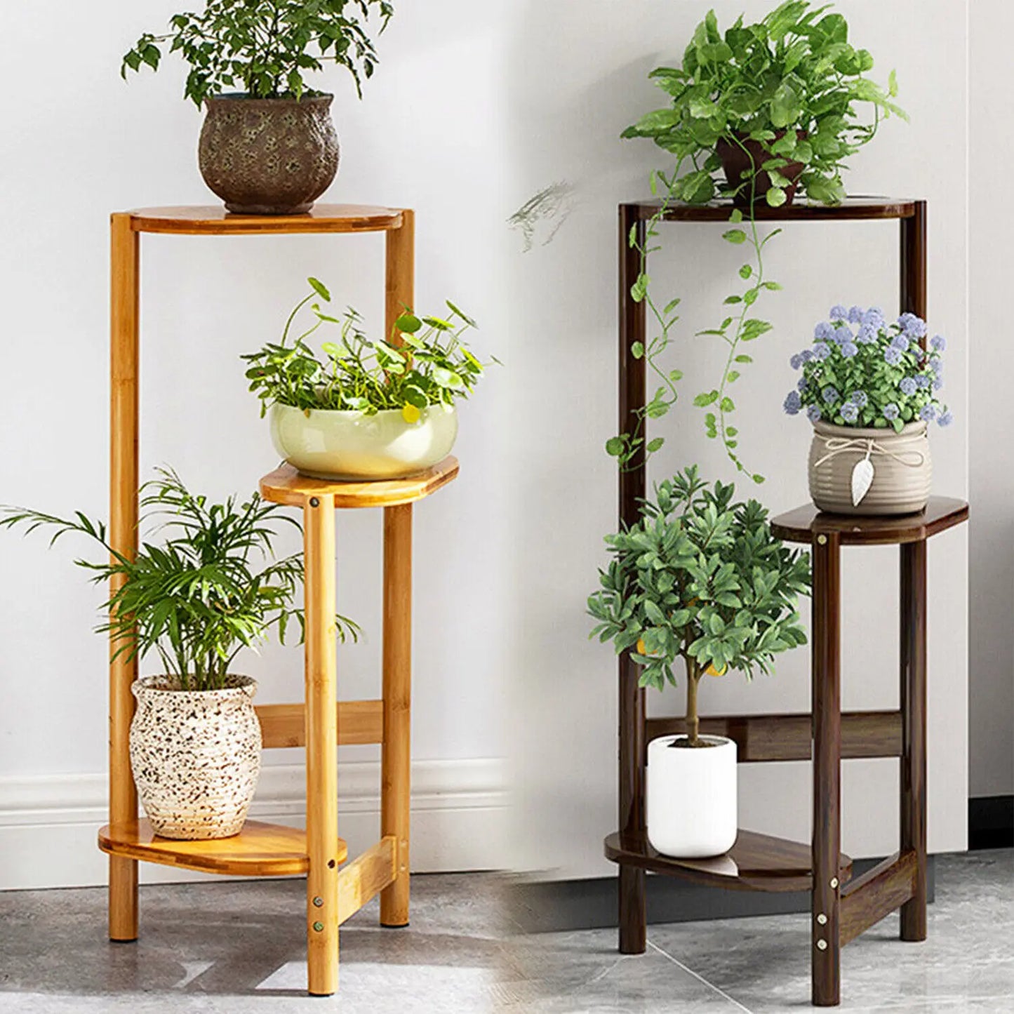 Wisfor Three Tier Bamboo Corner Plant Stand And Indoor Shelf