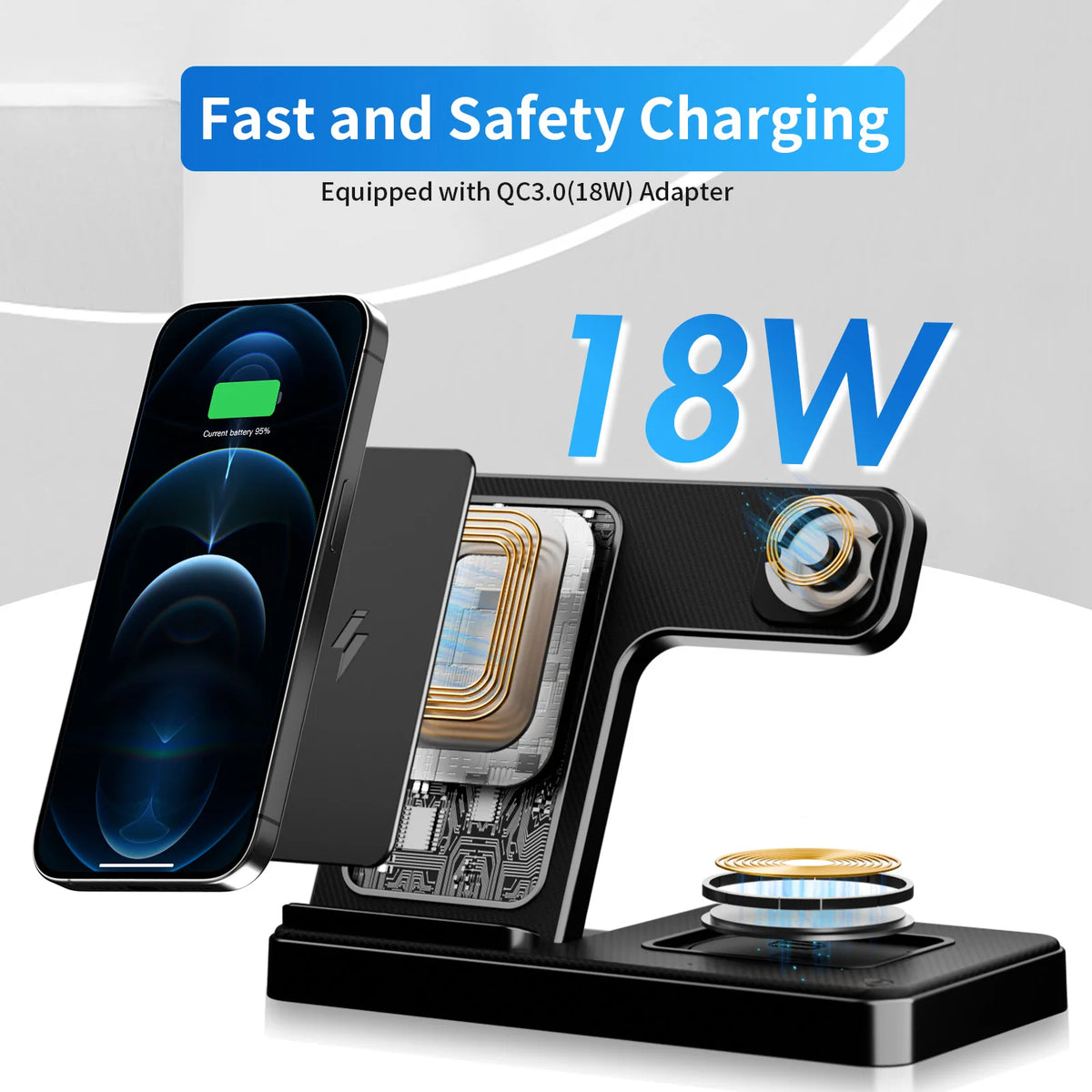 Triple Foldable Magnetic Wireless Charging Station for iPhone Watch AirPods