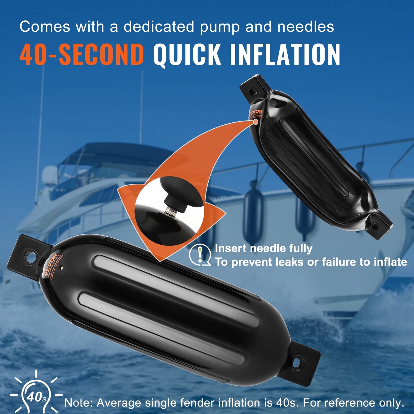 SucceBuy Inflatable Ribbed Fender with Center Holes Marine Boat Dock Fender Bumper with Air Pump 4 Needles 4 Ropes & Storage Bag